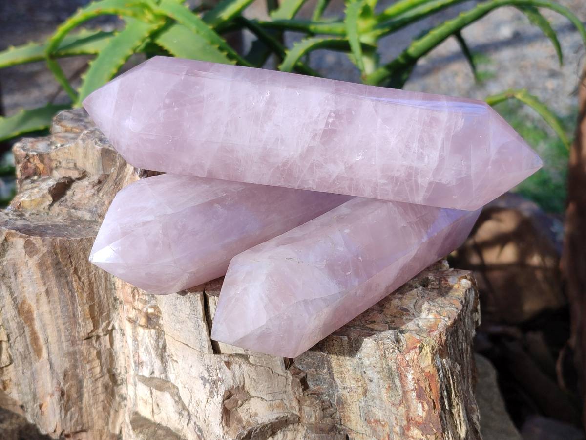 Polished Double Terminated Rose Quartz Points x 4 Ambatondrazaka, Madagascar - Toprock Gemstones and Minerals 