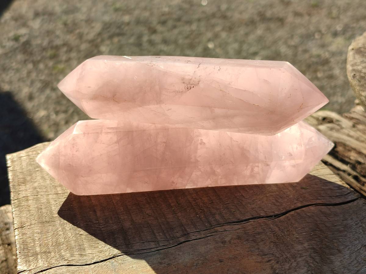 Polished Double Terminated Rose Quartz Points x 4 Ambatondrazaka, Madagascar - Toprock Gemstones and Minerals 