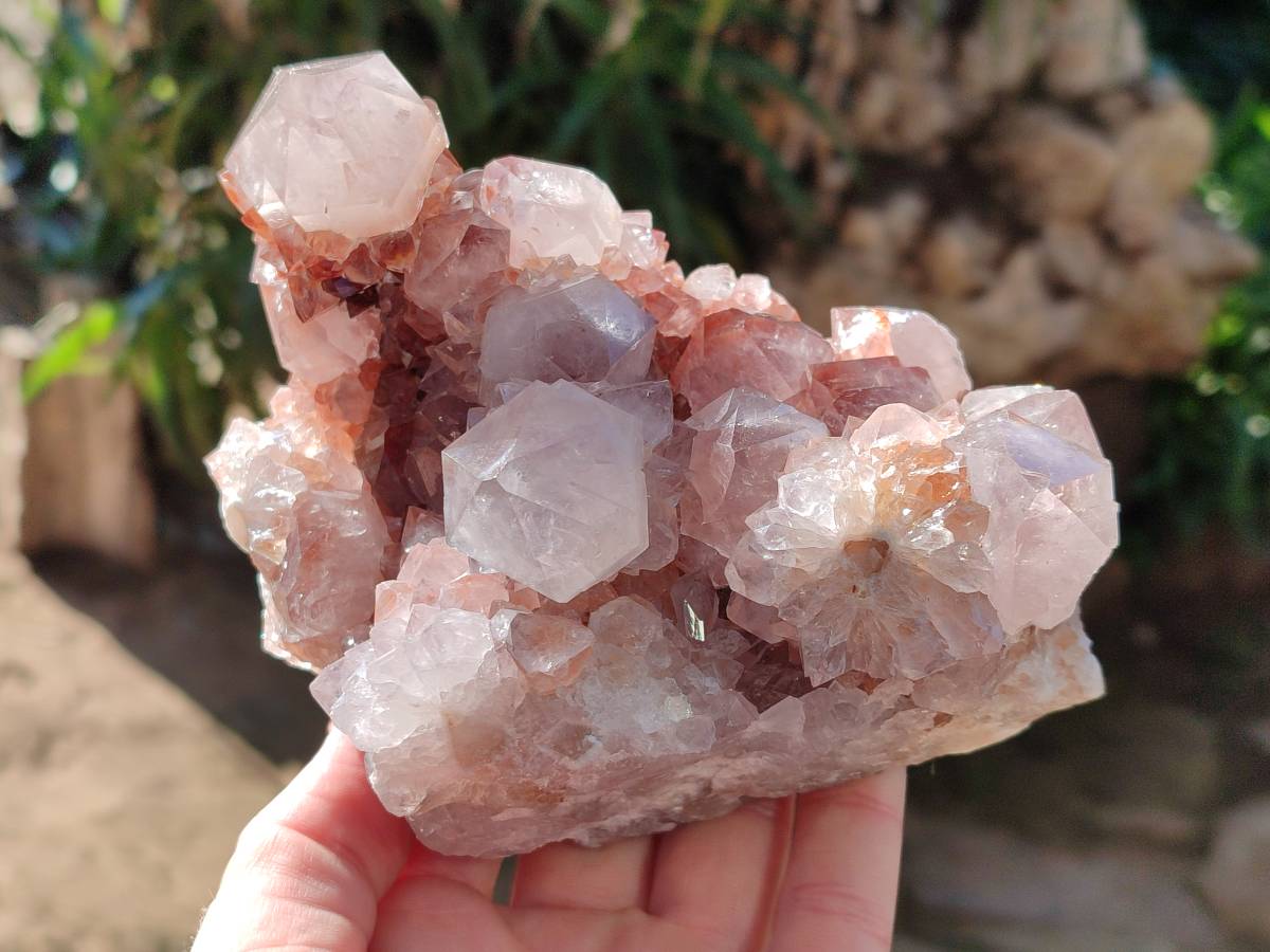 Natural Pair of Large Clear Pale Lilac & Orange Limonite Spirit Quartz Clusters x 2 From Boekenhouthoek, South Africa - Toprock Gemstones and Minerals 