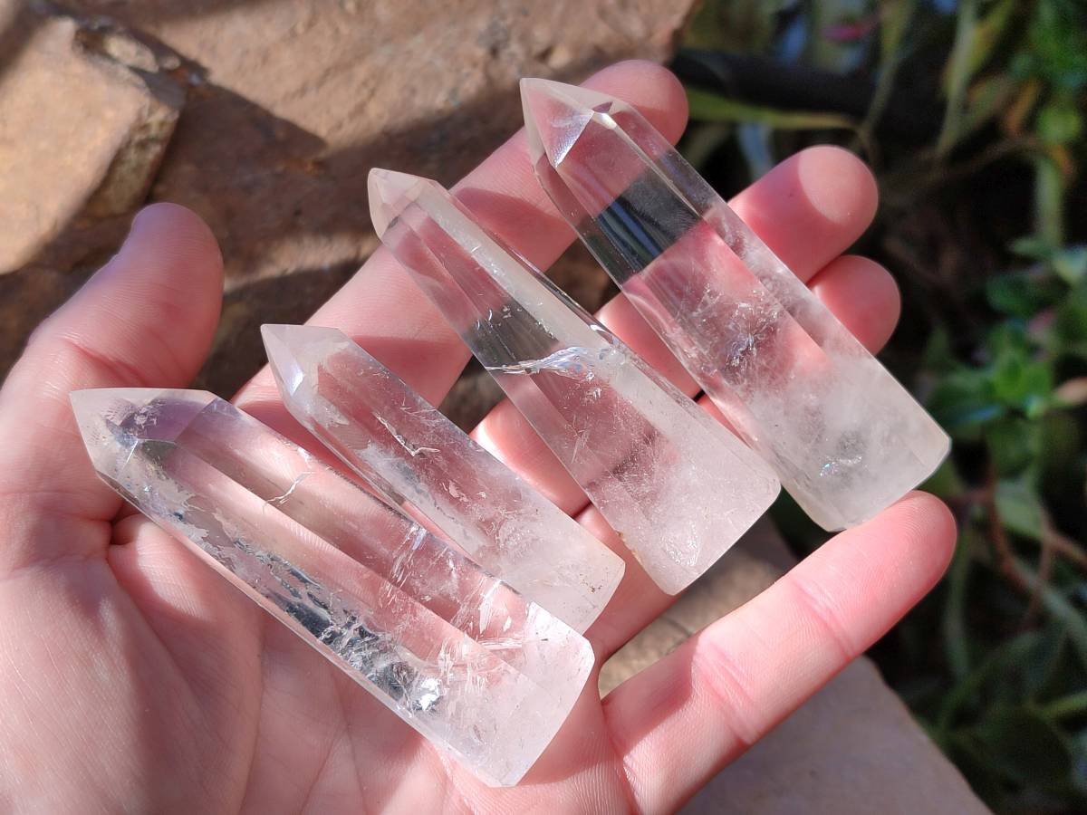 Polished Rainbow Veil Clear Quartz Crystals x 24 From Madagascar - Toprock Gemstones and Minerals 