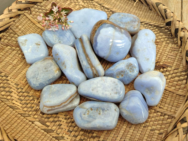 Polished Blue Lace Agate Tumbled Stones x 15 From Nsanje, Malawi
