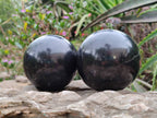 Polished Black Basalt Spheres x 2 From Madagascar - Toprock Gemstones and Minerals 