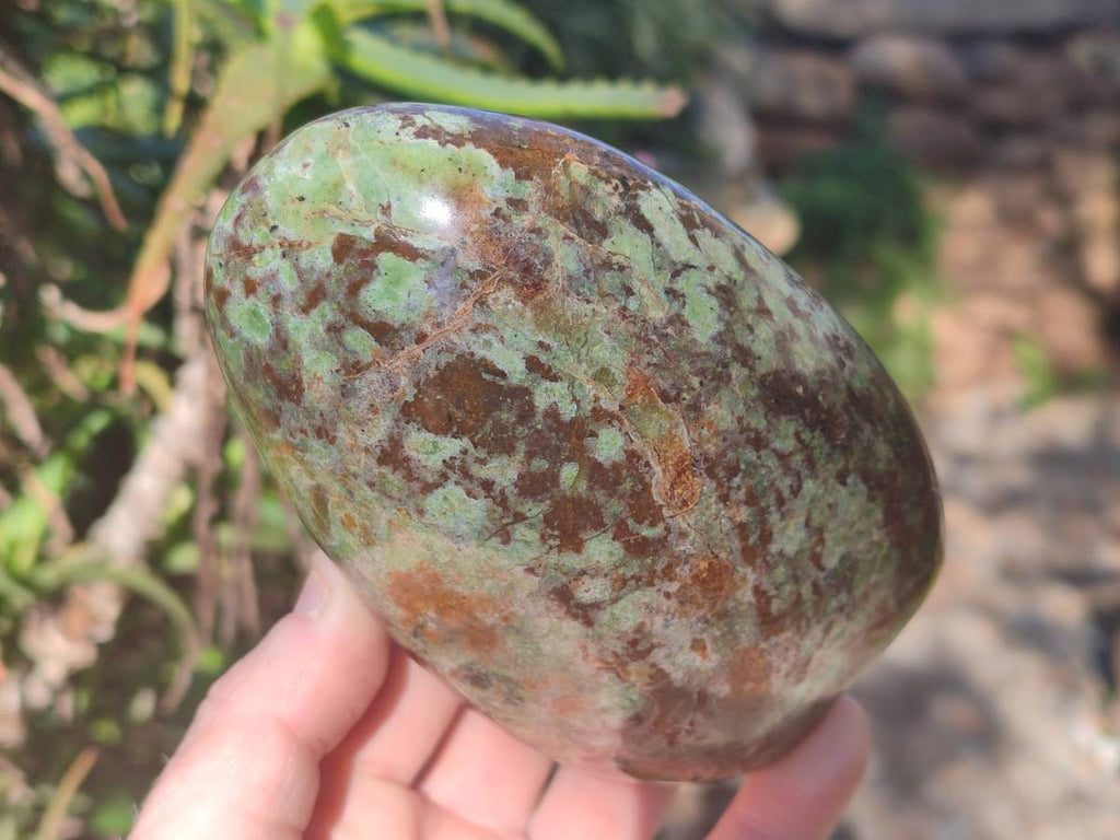 Polished Green Opal Standing Free Form and Heart x 2 From Betroka, Madagascar - Toprock Gemstones and Minerals 