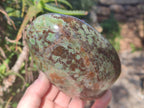 Polished Green Opal Standing Free Form and Heart x 2 From Betroka, Madagascar - Toprock Gemstones and Minerals 