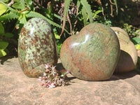 Polished Green Opal Standing Free Form and Heart x 2 From Betroka, Madagascar - Toprock Gemstones and Minerals 