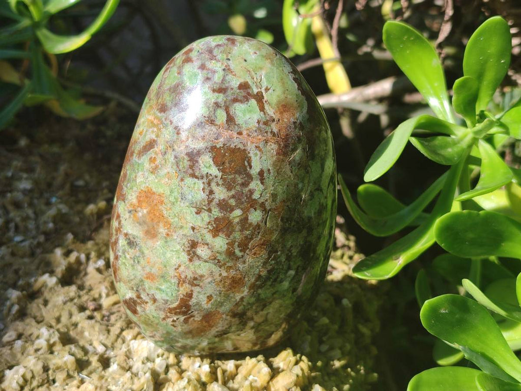 Polished Green Opal Standing Free Form and Heart x 2 From Betroka, Madagascar - Toprock Gemstones and Minerals 