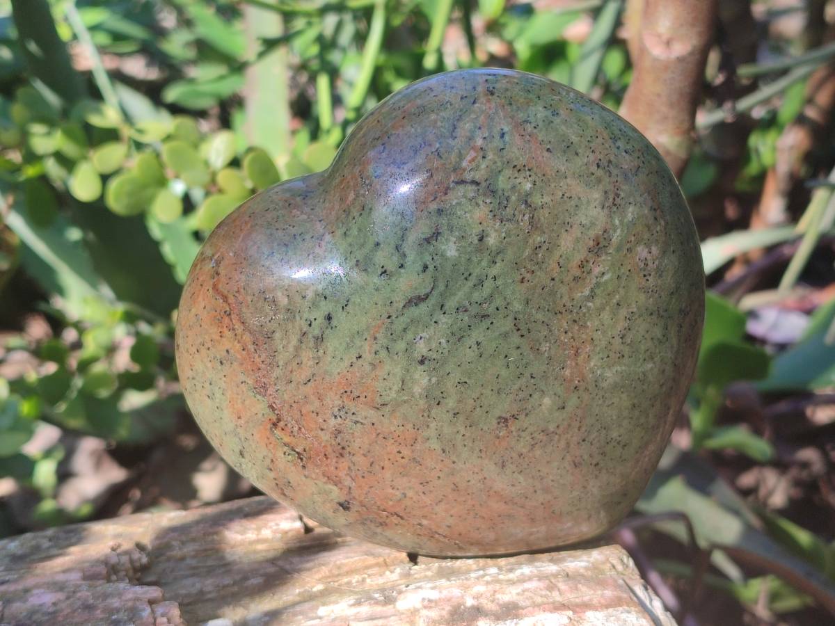 Polished Green Opal Standing Free Form and Heart x 2 From Betroka, Madagascar - Toprock Gemstones and Minerals 