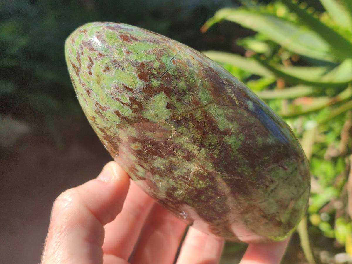 Polished Green Opal Standing Free Form and Heart x 2 From Betroka, Madagascar - Toprock Gemstones and Minerals 