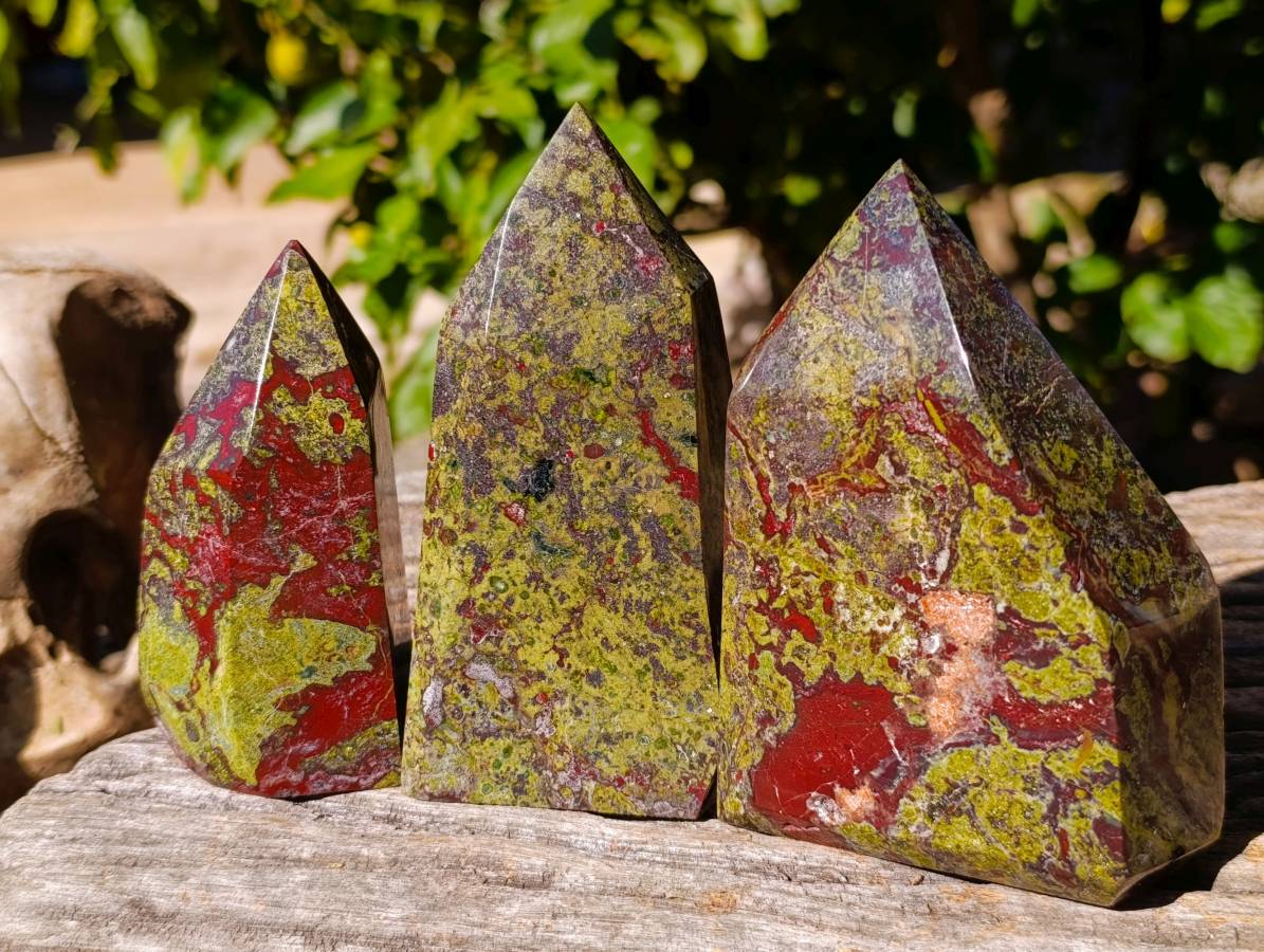Polished Bastite Dragons Blood Stone Points x 3 From Tshipise, South Africa - Toprock Gemstones and Minerals 