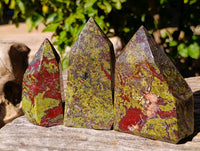 Polished Bastite Dragons Blood Stone Points x 3 From Tshipise, South Africa