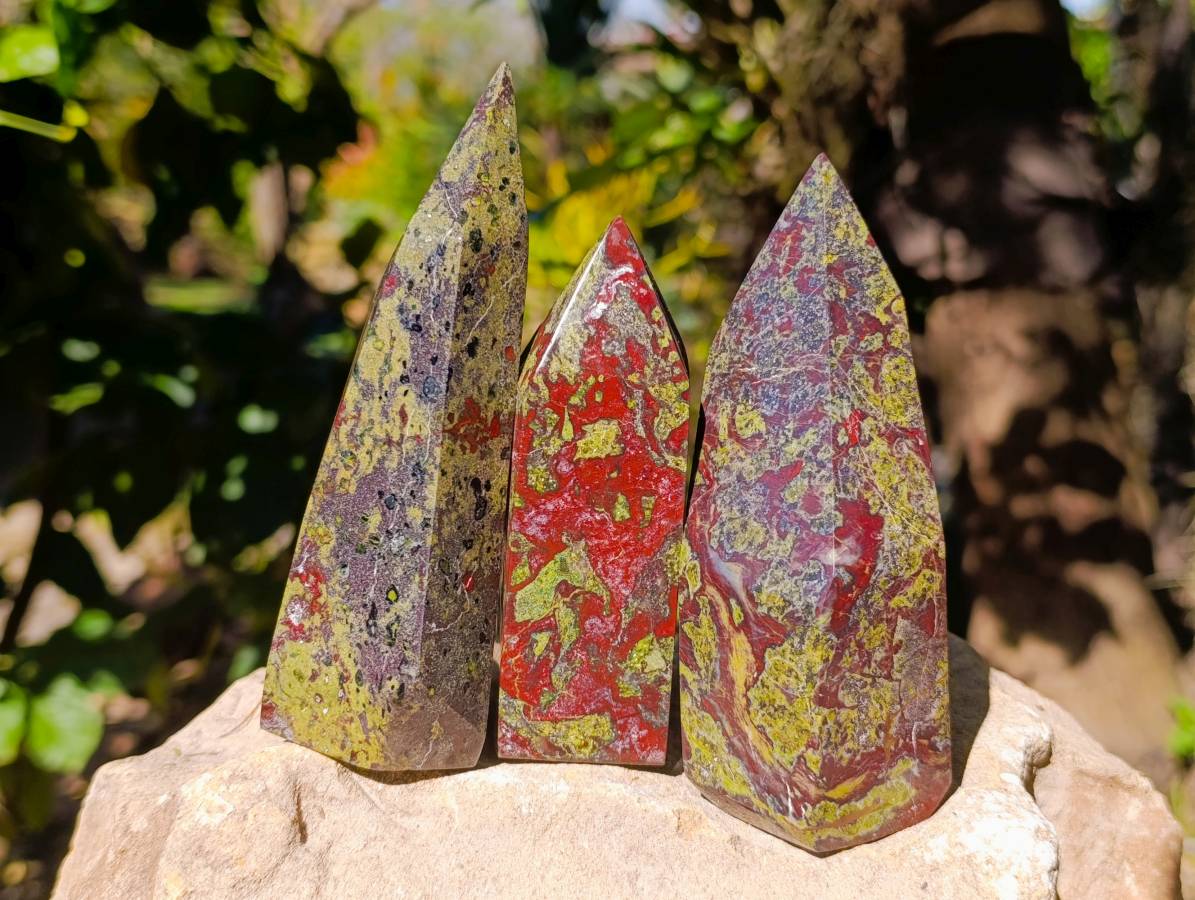 Polished Bastite Dragons Blood Stone Points x 3 From Tshipise, South Africa - Toprock Gemstones and Minerals 