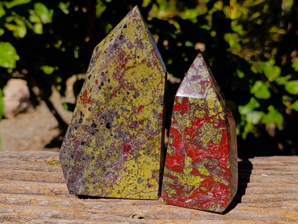 Polished Bastite Dragons Blood Stone Points x 3 From Tshipise, South Africa