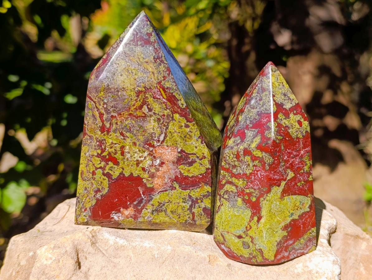 Polished Bastite Dragons Blood Stone Points x 3 From Tshipise, South Africa - Toprock Gemstones and Minerals 