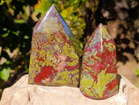 Polished Bastite Dragons Blood Stone Points x 3 From Tshipise, South Africa