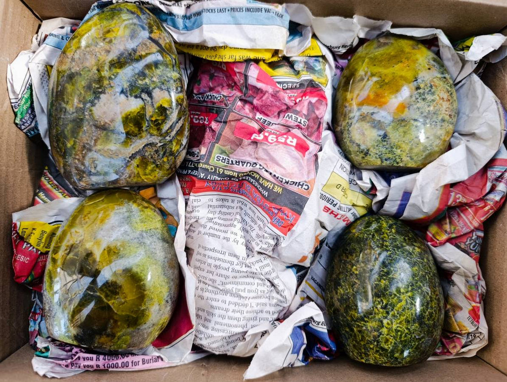 Polished Green Opal Standing Free Forms x 4 From Betroka, Madagascar - Toprock Gemstones and Minerals 
