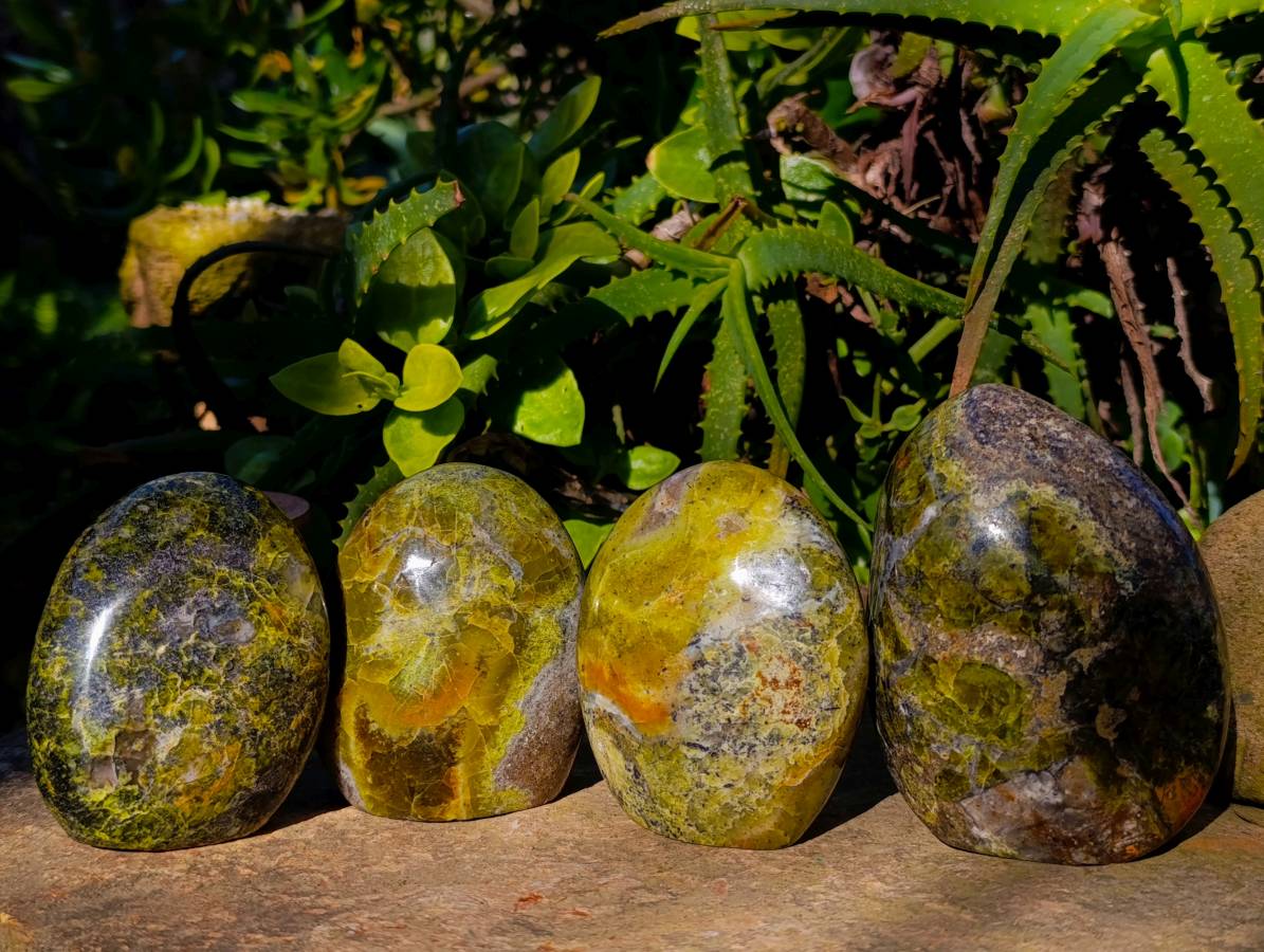 Polished Green Opal Standing Free Forms x 4 From Betroka, Madagascar - Toprock Gemstones and Minerals 