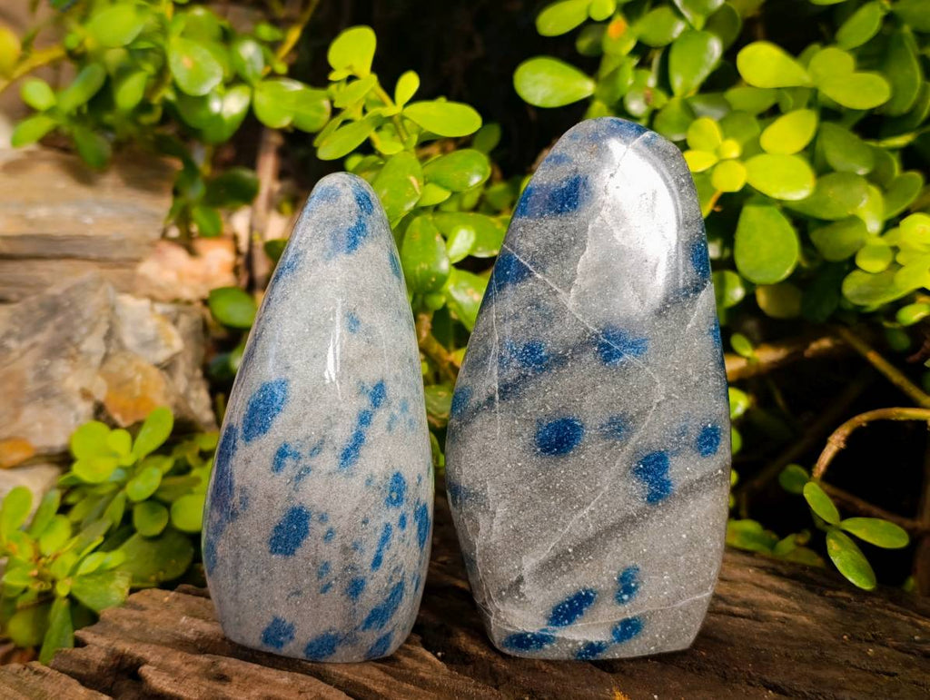 Polished Blue Spinel Spotted Quartz Standing Free Form x 2 From Madagascar - Toprock Gemstones and Minerals 