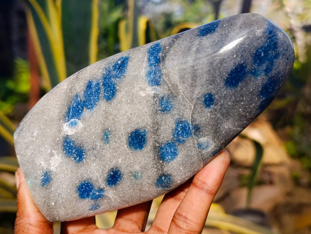 Polished Blue Spinel Spotted Quartz Standing Free Form x 2 From Madagascar - Toprock Gemstones and Minerals 