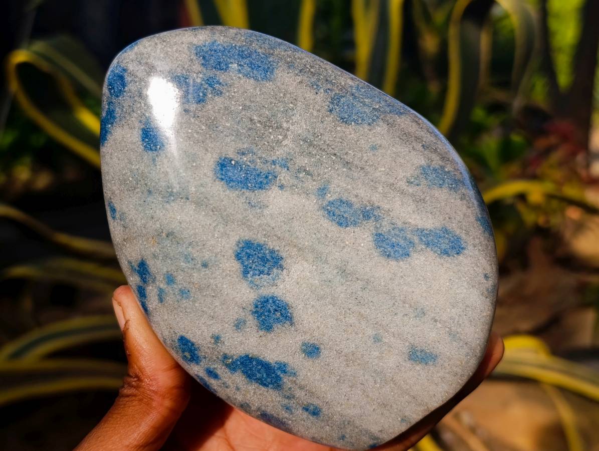 Polished Blue Spinel Spotted Quartz Standing Free Form x 2 From Madagascar - Toprock Gemstones and Minerals 