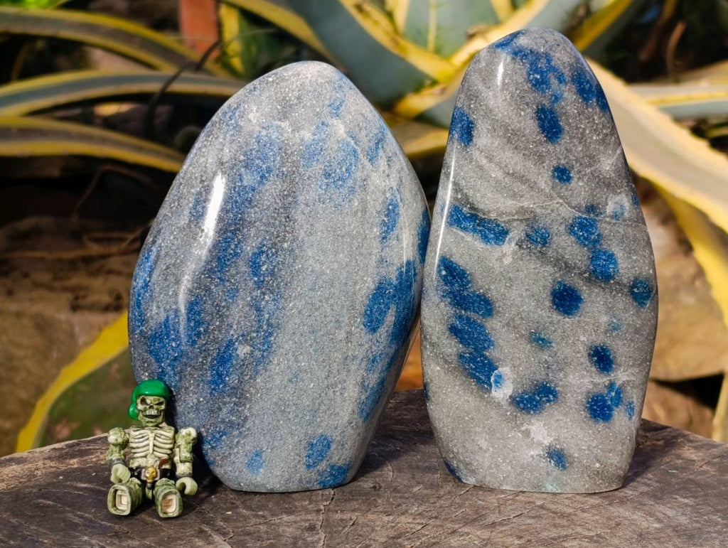 Polished Blue Spinel Spotted Quartz Standing Free Form x 2 From Madagascar - Toprock Gemstones and Minerals 
