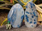 Polished Blue Spinel Spotted Quartz Standing Free Form x 2 From Madagascar - Toprock Gemstones and Minerals 