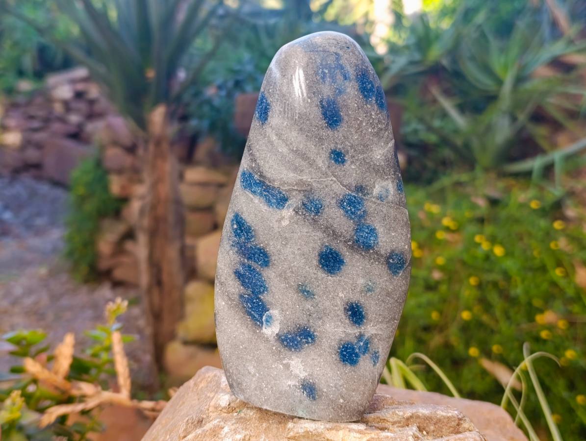 Polished Blue Spinel Spotted Quartz Standing Free Form x 2 From Madagascar - Toprock Gemstones and Minerals 