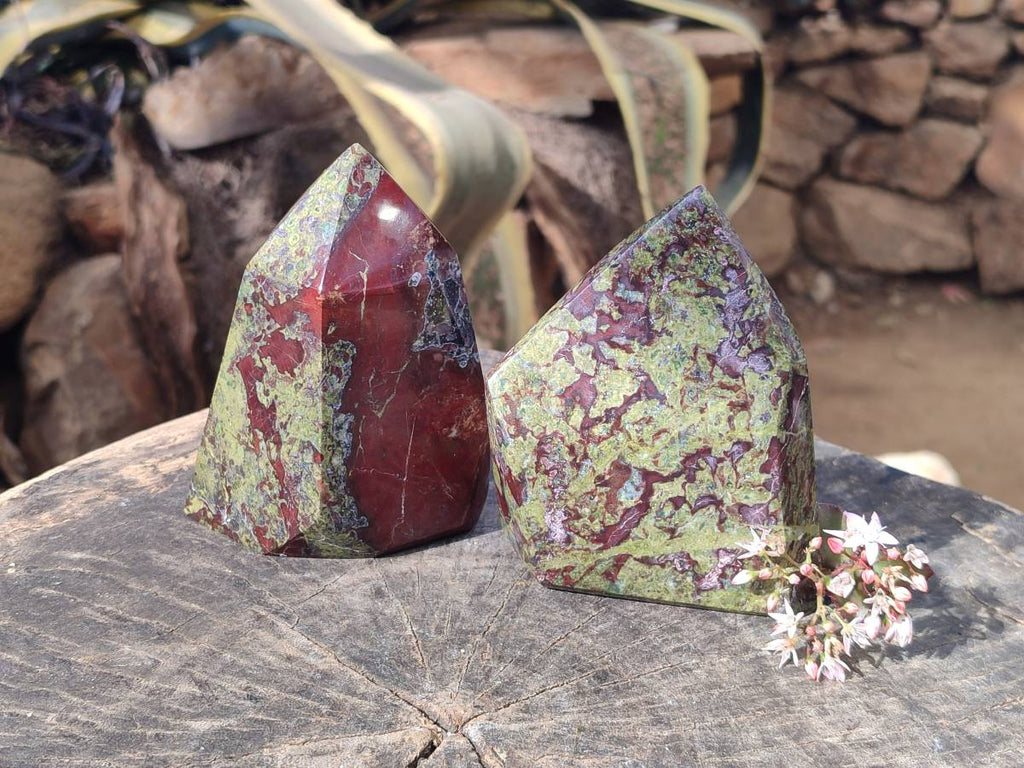 Polished Bastite Dragons Blood Stone Points x 2 From Tshipise, South Africa - Toprock Gemstones and Minerals 