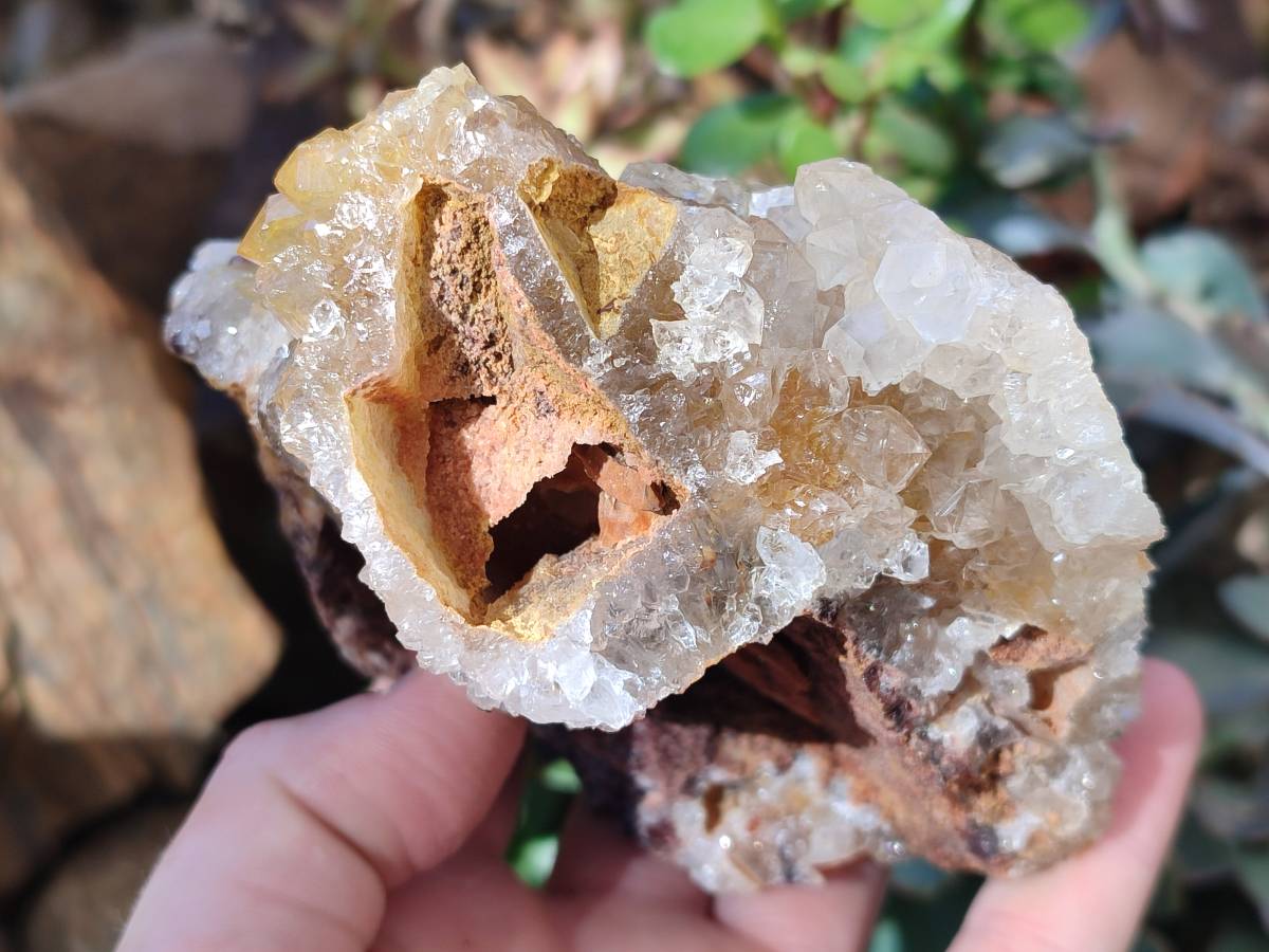 Natural Golden Limonite Quartz Geode Specimens x 3 From Solwezi, Zambia - Toprock Gemstones and Minerals 