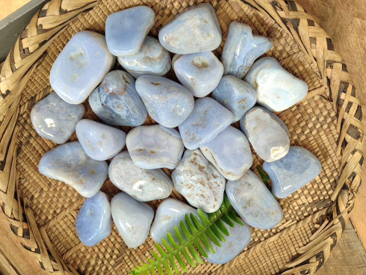 Polished Blue Lace Agate Tumbled Stones x 1.8 Kg Lot From Malawi - Toprock Gemstones and Minerals 