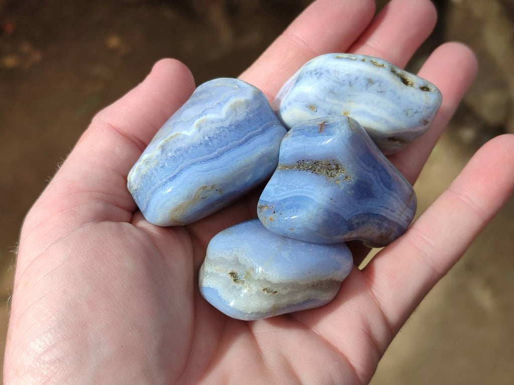 Polished Blue Lace Agate Tumbled Stones x 1.8 Kg Lot From Malawi - Toprock Gemstones and Minerals 