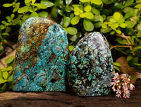Polished African Turquoise Chrysocolla Standing Free Forms x 3 From South Africa