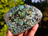Polished African Turquoise Chrysocolla Standing Free Forms x 3 From South Africa