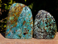 Polished African Turquoise Chrysocolla Standing Free Forms x 3 From South Africa