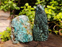 Polished African Turquoise Chrysocolla Standing Free Forms x 3 From South Africa
