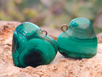 Hand Made Flower Malachite Heart Pendants x 20 From Congo