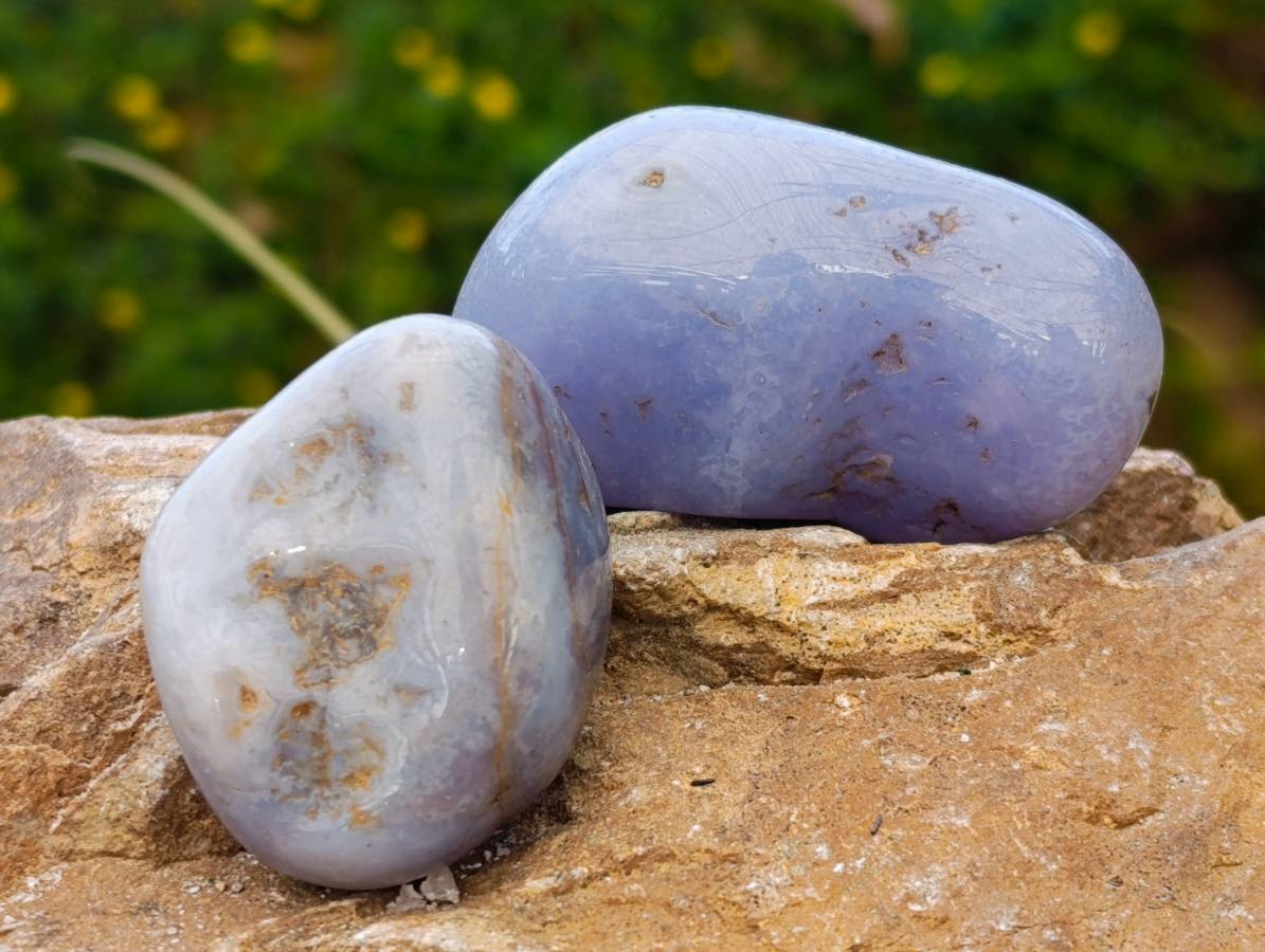 Polished Blue Lace Agate Tumbled Stones x 35 From Malawi - Toprock Gemstones and Minerals 