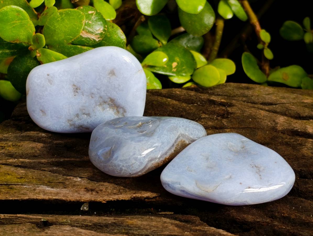 Polished Blue Lace Agate Tumbled Stones x 35 From Malawi - Toprock Gemstones and Minerals 