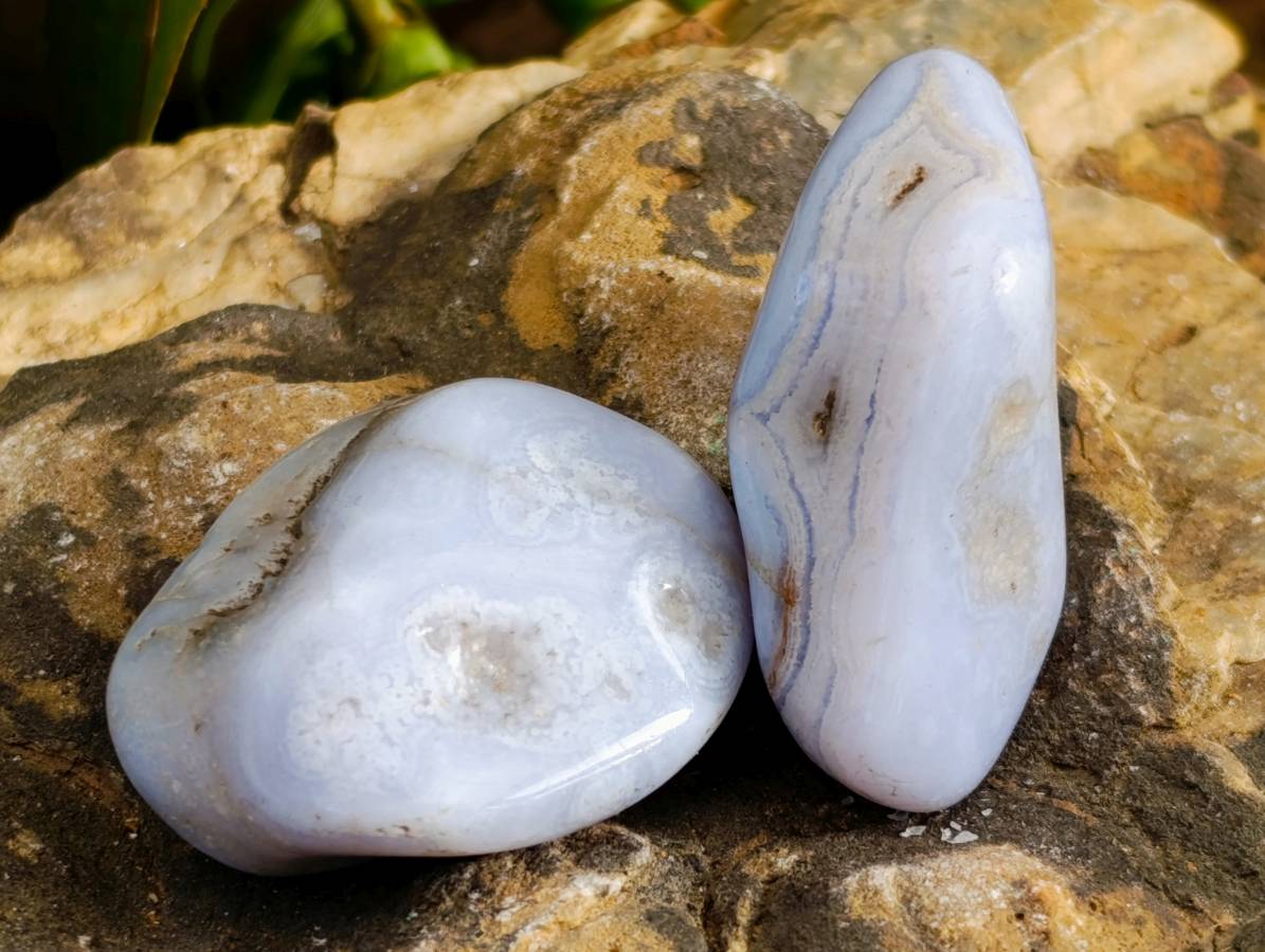 Polished Blue Lace Agate Tumbled Stones x 35 From Malawi - Toprock Gemstones and Minerals 
