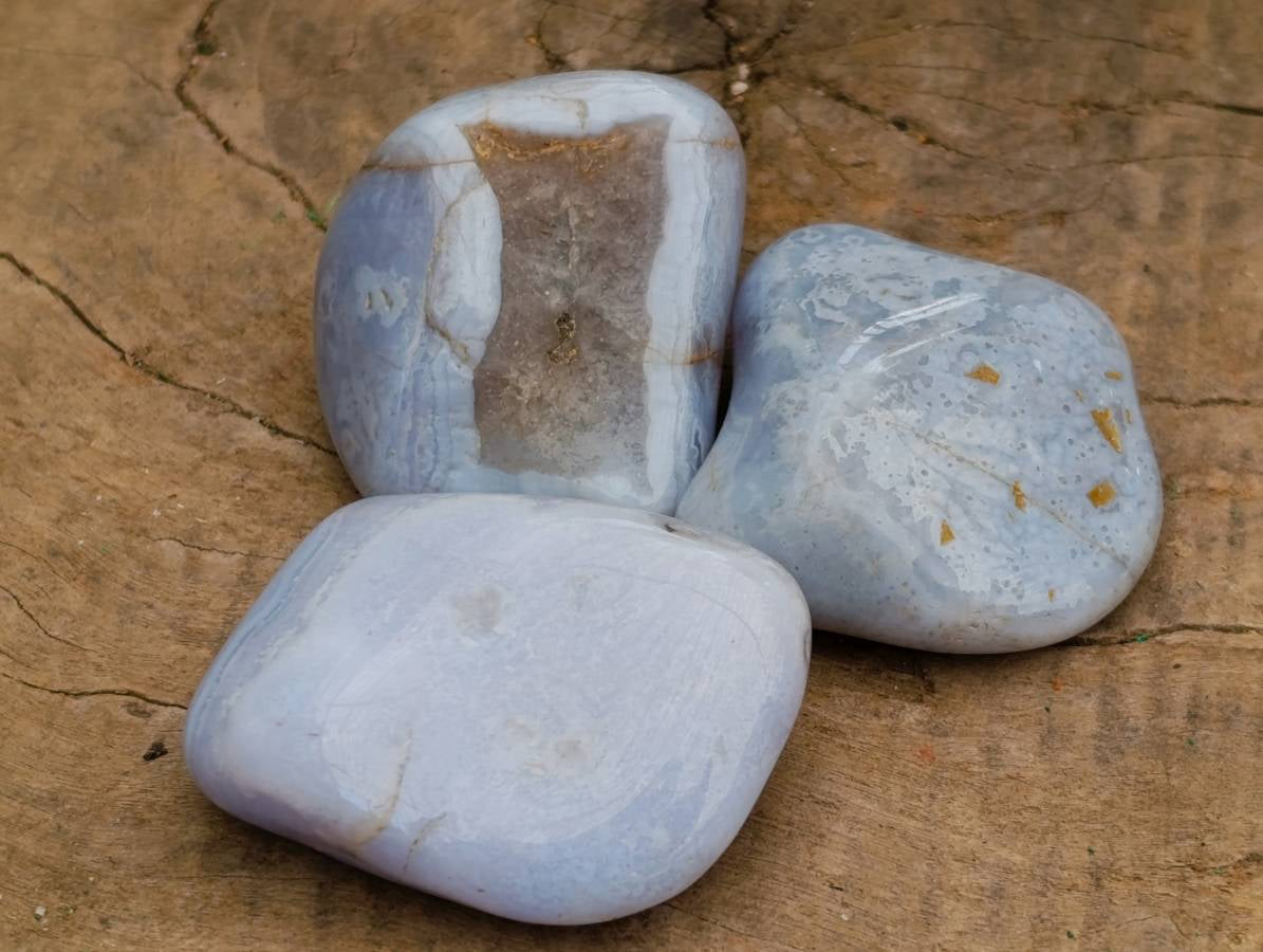 Polished Blue Lace Agate Tumbled Stones x 35 From Malawi - Toprock Gemstones and Minerals 