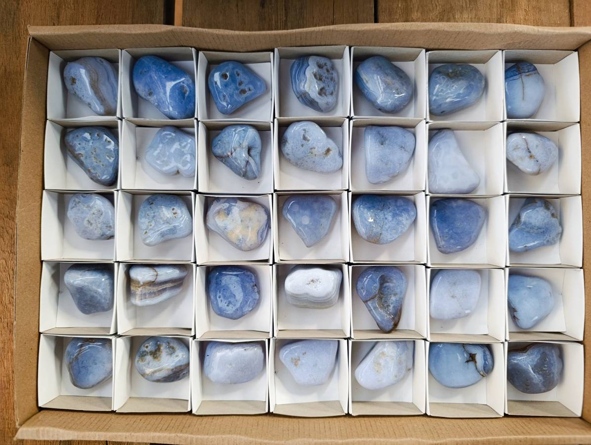Polished Blue Lace Agate Tumbled Stones x 35 From Malawi - Toprock Gemstones and Minerals 