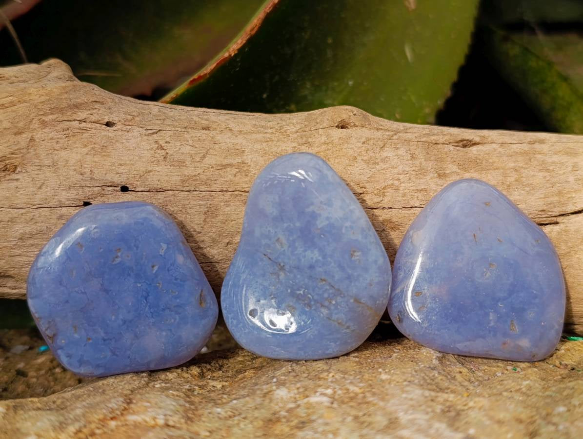 Polished Blue Lace Agate Tumbled Stones x 35 From Malawi - Toprock Gemstones and Minerals 
