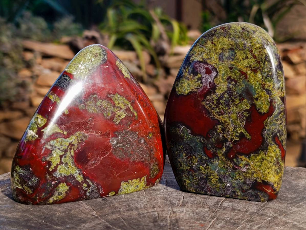 Polished Bastite Dragon Bloodstone Standing Free Forms x 2 From South Africa - Toprock Gemstones and Minerals 