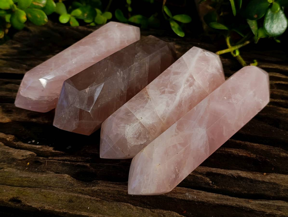 Polished Rose Quartz Double Terminated Points x 4 From Madagascar - Toprock Gemstones and Minerals 