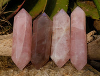 Polished Rose Quartz Double Terminated Points x 4 From Madagascar