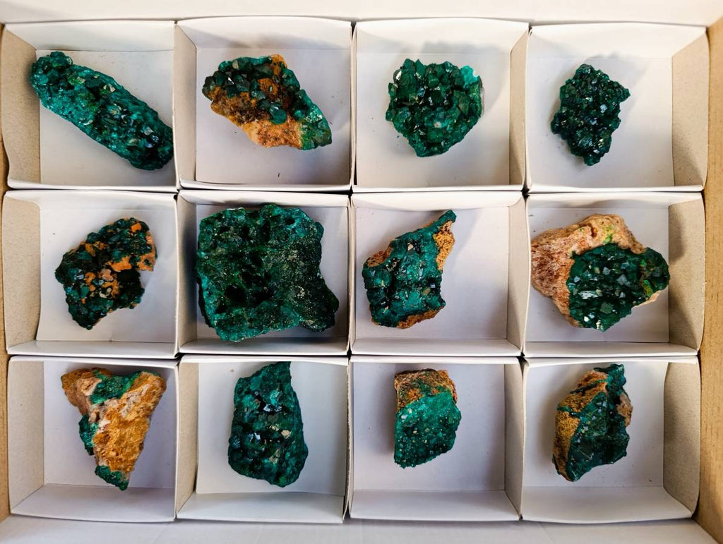 Natural Dioptase On Dolomite Specimens x 12 From Likasi, Congo - Toprock Gemstones and Minerals 