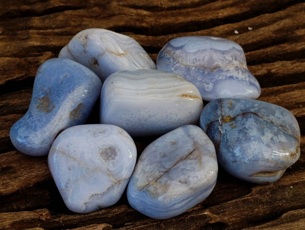 Polished Blue Lace Agate Tumbled Stones x 20 From Malawi - Toprock Gemstones and Minerals 