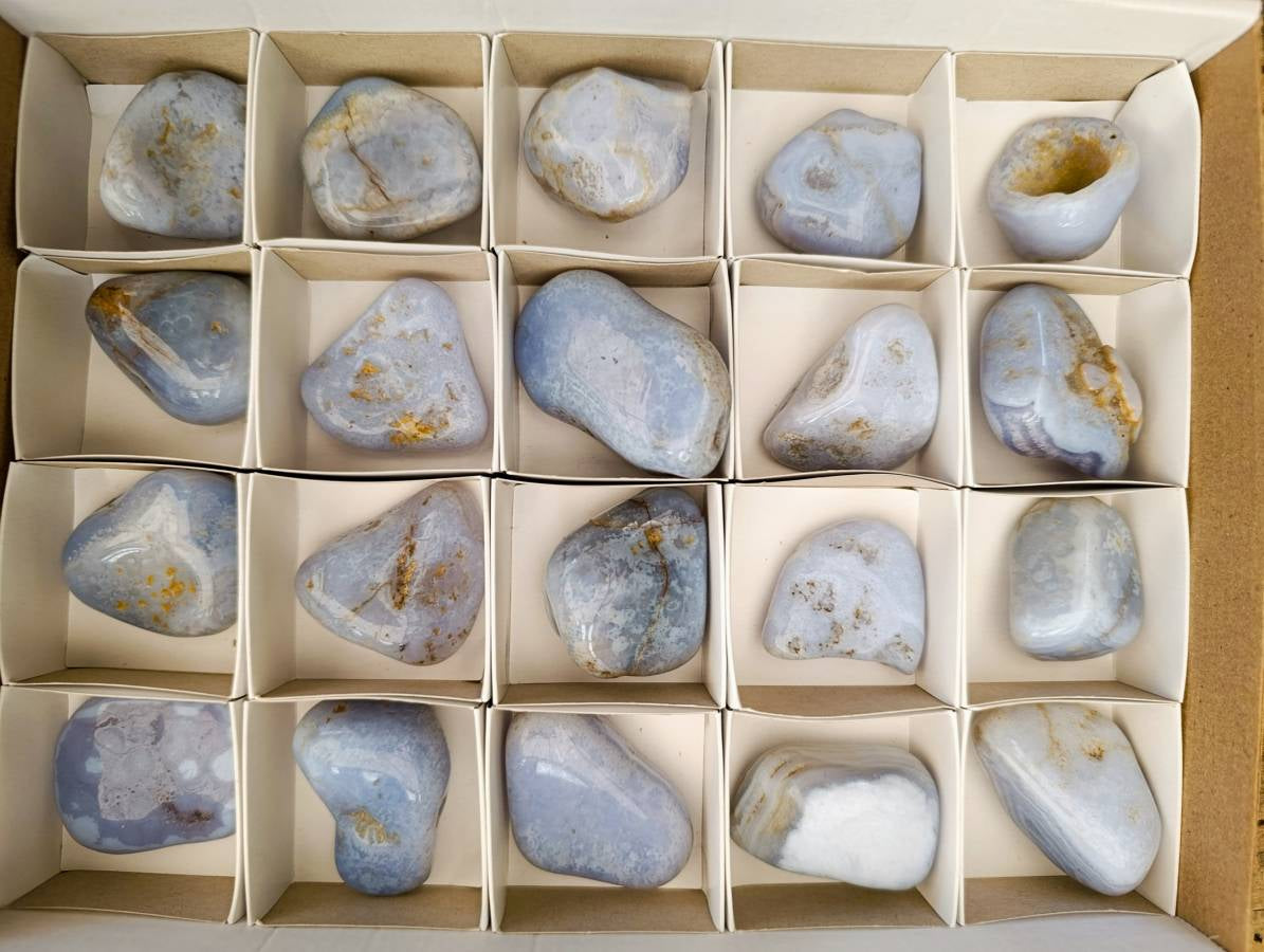 Polished Blue Lace Agate Tumbled Stones x 20 From Malawi - Toprock Gemstones and Minerals 