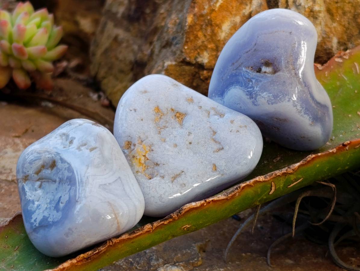 Polished Blue Lace Agate Tumbled Stones x 20 From Malawi - Toprock Gemstones and Minerals 