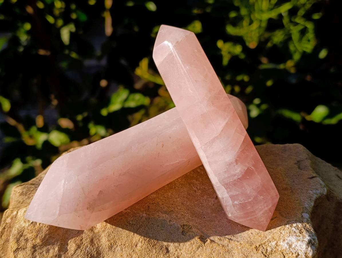 Polished Double Terminated Rose Quartz Points x 4 Madagascar - Toprock Gemstones and Minerals 