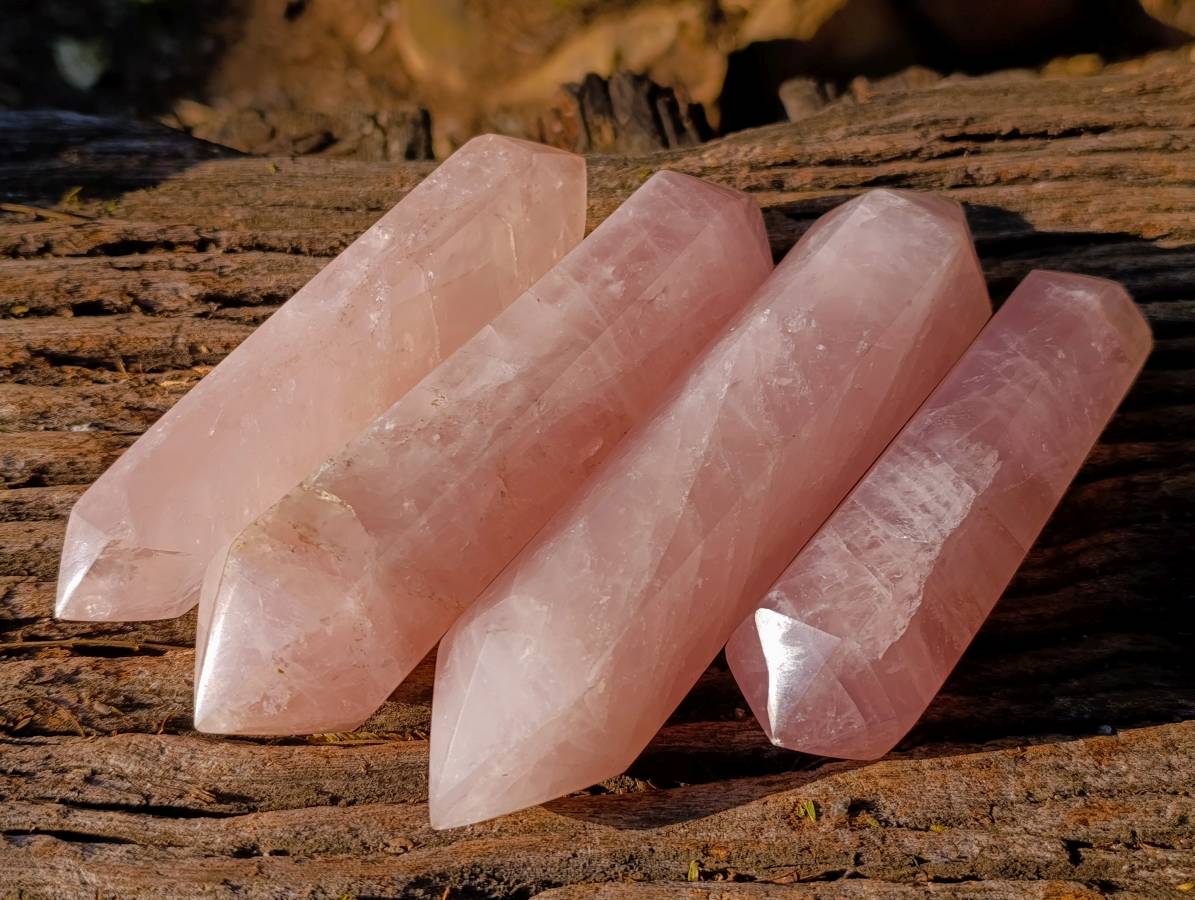 Polished Double Terminated Rose Quartz Points x 4 Madagascar - Toprock Gemstones and Minerals 